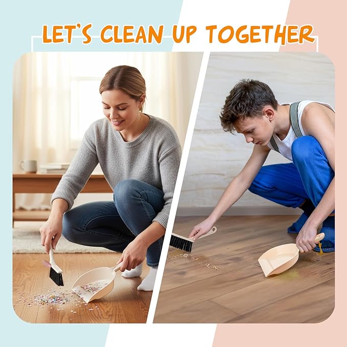 Sliner 18 Pack Mini Dustpan and Brush Set Plastic Dust Pans with Brush Small Broom and Dustpan Set Mini Broom Dust Pan for Home Office Kitchen Table Desktop Floor Cleaning Supplies(Blue, Pink,Beige)