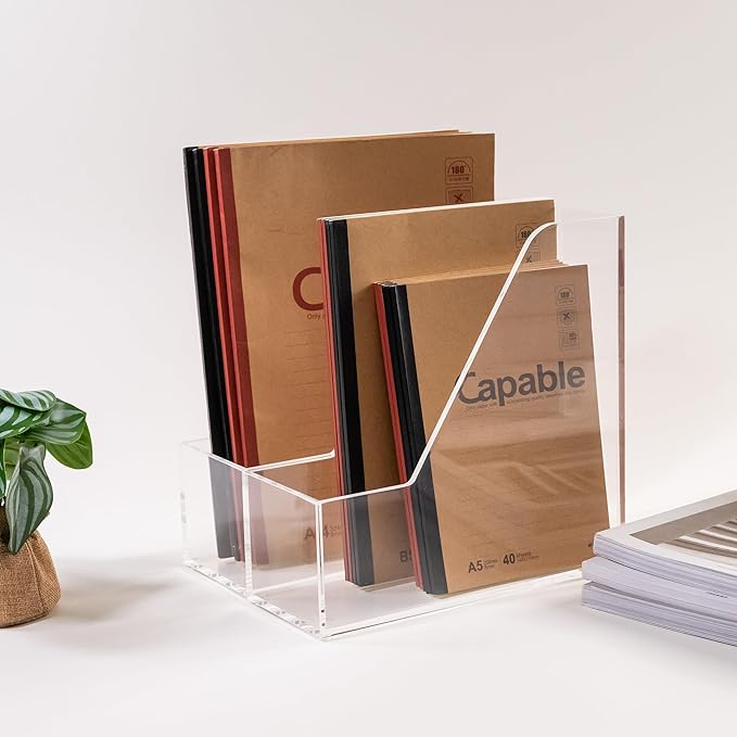 Magazine Holder - Acrylic File Holder and Desk Organizer, Clear Bookend File Sorter, Acrylic Book Organizer and Storage Box for Documents, Magazine Holder Rack for Classroom, Home, and Office