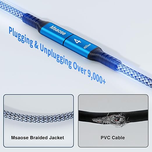 Msaose Braided Thunderbolt 4 Cable 6.6 FT 2 Pack Compatible, 40Gbps, 240W PD, 8K@60Hz / 4K@144Hz, Dual 4K for Mac mini M4 / M4 Pro, iPhone 17, MacBook Pro/Air, SSD, Docking, eGPU, XPS, USB4