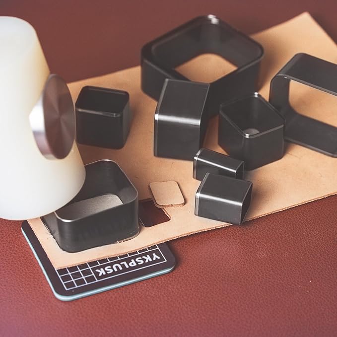 Leather Hole Cutter Tools Set, 9 Pieces Rectangle Punch Tools 15 20 25 30 35 40 45 50 55mm, High Carbon Steel Leather Cutting Dies - Leather Hole Punch Tool Kit for DIY Leathercrafts