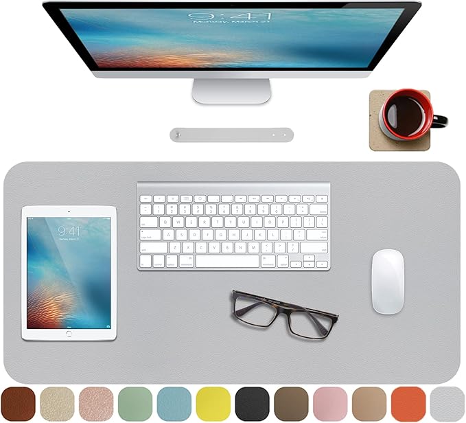 Boutilon Leather Desk Pad Protector,Non-Slip Mouse Pad,Laptop Desk Pad,Office Mouse Mat,Waterproof Leather Desk Blotter,Desk Writing Pad for Office and Home (M-Grey,30"x14")