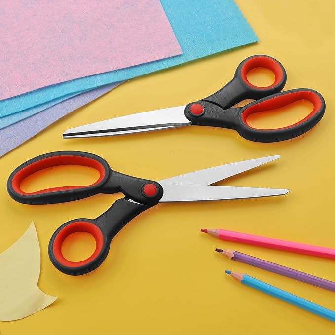 Left-Handed Scissors, 2 Pieces 8-Inch Stainless Steel Scissors Set with Soft Grip for Home, School, Office, Sewing Fabrics, Red
