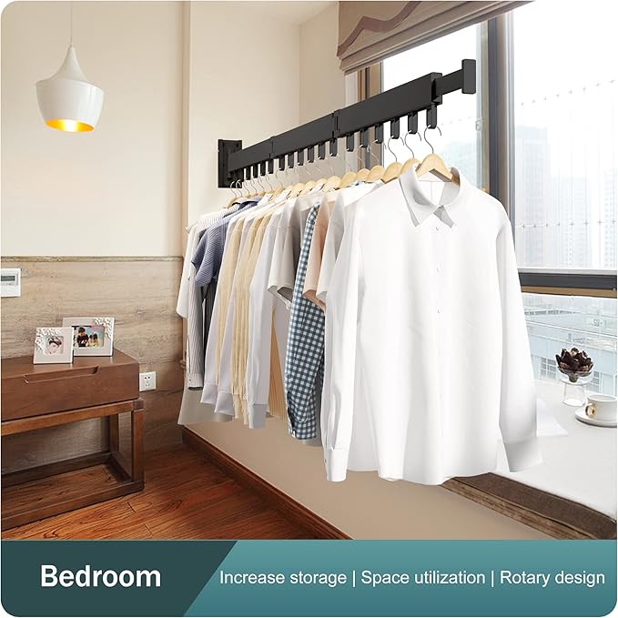 Clothes Drying Rack,Wall Mounted Space-Saver,Retractable,Collapsible, Strong Load-Bearing,ing Rack Clothing,Laundry Drying Rack(Windproof Ring, Three Pole)