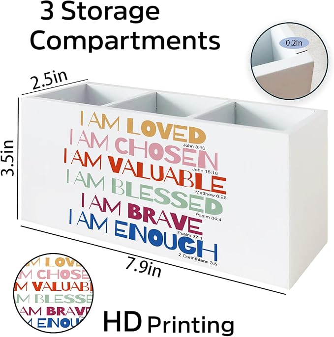 Colorful Inspirational Pen Holder for Desk Accessories,Christian Inspirational Wooden Box Sign Desk Decor for Classroom Office Decoration,Positive Bible pencil Organizer Women Gifts