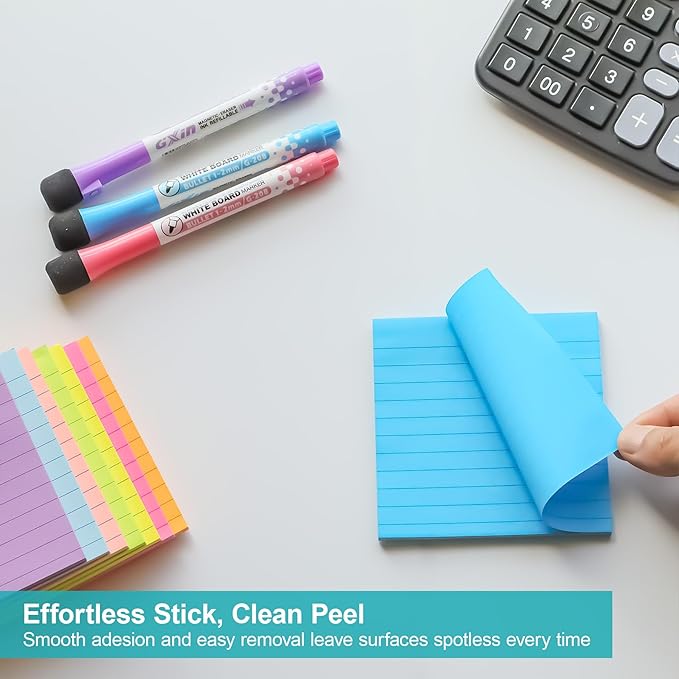 Lined Sticky Notes, 8 Pads 4x4 Sticky Notes Self-Stick Note Pad Its Bright Post Colorful Stickies for Office Home School Meeting