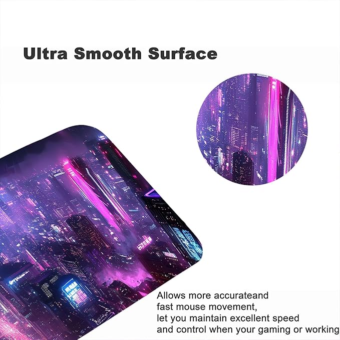 Neon City Gaming Mouse Pad Desk Pad Purple Cyberpunk Night Futuristic Mouse Pad Large Mousepad Extended Laptop Keyboard Mat Gaming Desk Pad Mouse Mat Office Computer Keyboard Laptop Home 31.5"x11.8"