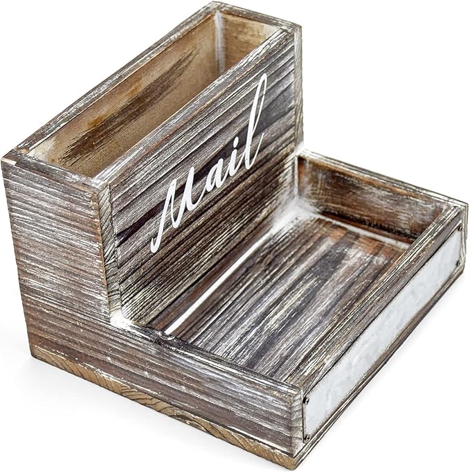 Farmhouse Mail Organizer Countertop Letter Sorter Caddy 2 Tier Rustic Mail Tray Wooden Mail Holder File Organizer Bill Paper Folder Office Desk Accessories Rustic Office Supplies Home Decor