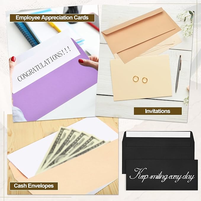PATIKIL 100 Pack Black #10 Business Envelopes, Colored Self Seal Letter Size Envelopes for Business Mailing Office Checks Invitation, 4-1/8 x 9-1/2 Inches