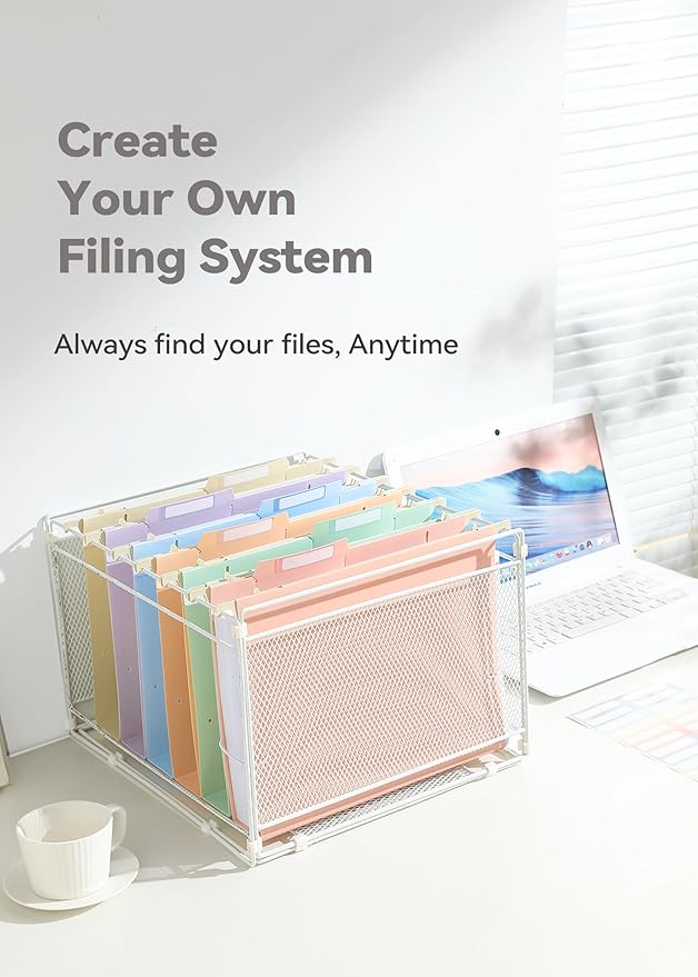 Plastic Hanging File Folders, 2'' Fixed Width, No Support Insert Needed, Heavy Duty File Folders for Filing Cabinet, Insertable Tabs, Letter Size, Pastel Colors - 12 Pack