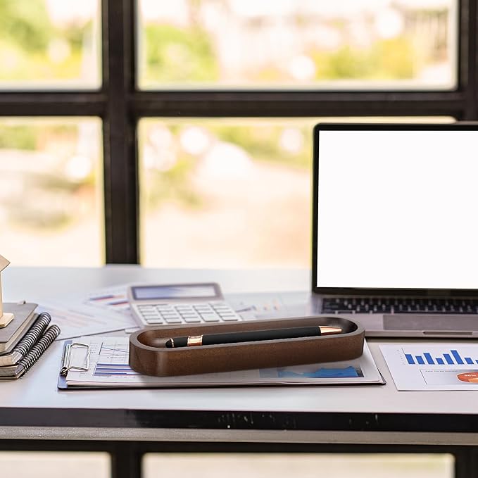 Chunful Set of 2 Black Walnut Pen Tray Wood Pen Holder Wooden Pencil Holder for Desk Multiple Use Desk Writing Stationary Organizer Office School Supplies Storage