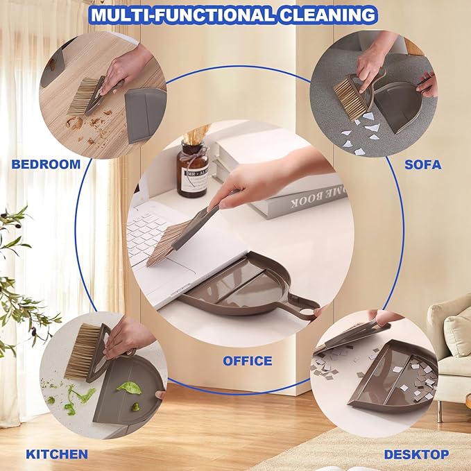 BSMstone Mini Broom and Dustpan Set Hand Broom with Dustpan Portable Housekeeping Cleaning Tools for Desk,Counter,Sofa,Kitchen,Office,Nest (Coffee)