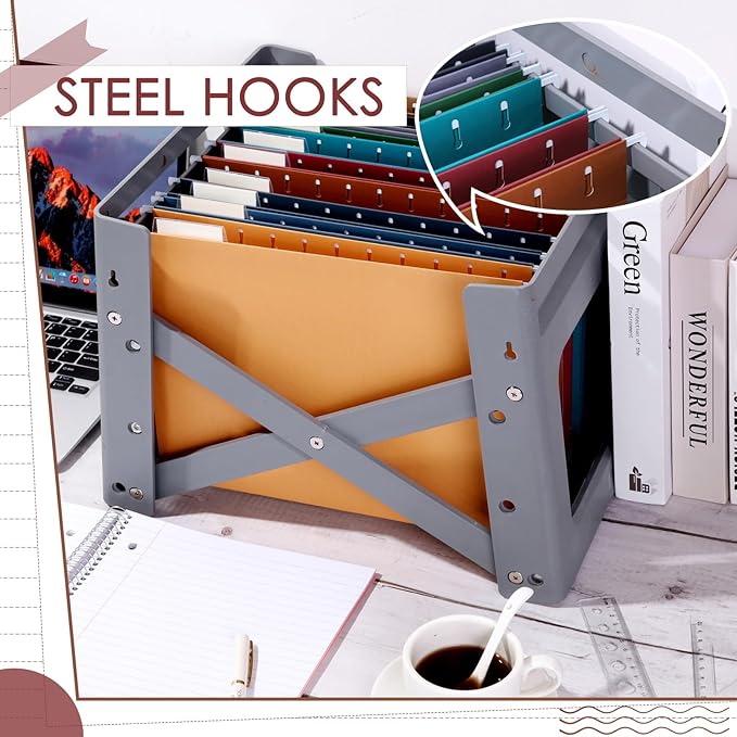 Yaomiao 24 Pack Hanging File Folders 3 Pleats Letter Size File Cabinet Folders with 1/5-Cut Adjustable Tabs Expandable Document Cabinet Colored for Home Desk Office Organization(Dark Color)