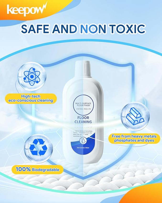 KEEPOW Floor Cleaner Solution 1000ml (2-Pack, Unscented) - Compatible with Tineco/Roborock Vacuum Mops & Floor Cleaner Solution, Residue & Streak Free for All Robot & Cordless Wet Dry Vacuums