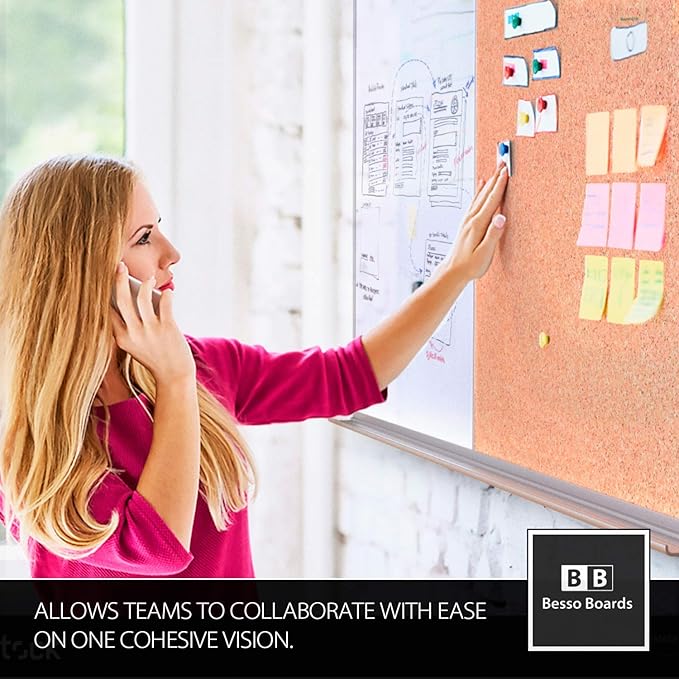 White Board and Cork Board Combo (36x48) Vision Board for 2025 - Half Bulletin Corkboard with Dry Erase Whiteboard Combination for Office or Home, Memo Board