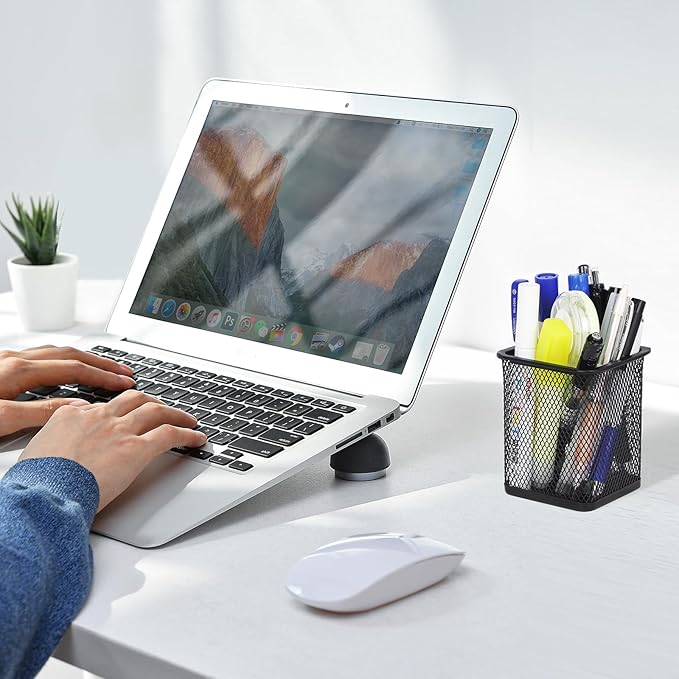 TooCust Black Mesh Pencil Cup Holder for Desk, 12 Pack Mesh Square Pen Holder - Thickened Metal & Non-Slip Bottom, Wire Pencil Holder Makeup Brush Holders Pen Cup Bulks for Home, School & Office