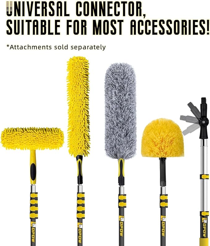 5.6-24 Feet Telescopic Pole with Cobweb Duster, 32 Ft Reach Extension Pole with 2 Washable Cleaning Spider Web Brush Kit Duster Heads and Universal Joint Angle Adaptor for Outdoor & Indoor Cleaning