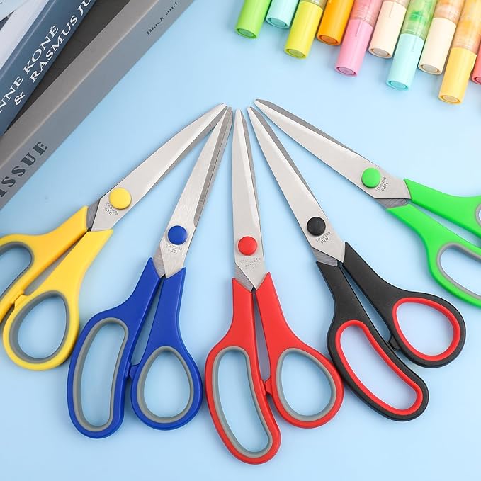 8" 20 Pack All Purpose Heavy Duty Scissors- Comfort-Grip Sharp Scissors for Office School Sewing Fabric Craft High/Middle School Student Teacher Scissor, Right/Left Hand