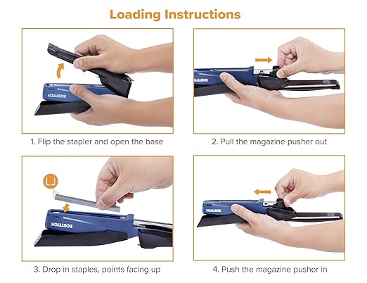 Bostitch Office Executive 3 in 1 Stapler, Includes 210 Staples and Integrated Staple Remover, One Finger Stapling, No Effort, 20 Sheet Capacity, Spring Powered Stapler, Navy Blue