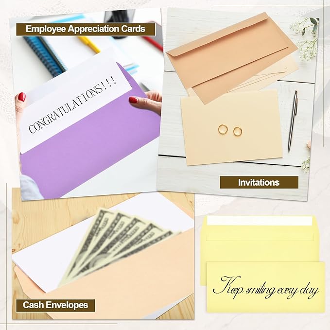 PATIKIL 100 Pack Light Yellow #10 Business Envelopes, Colored Self Seal Letter Size Envelopes for Business Mailing Office Checks Invitation, 4-1/8 x 9-1/2 Inches