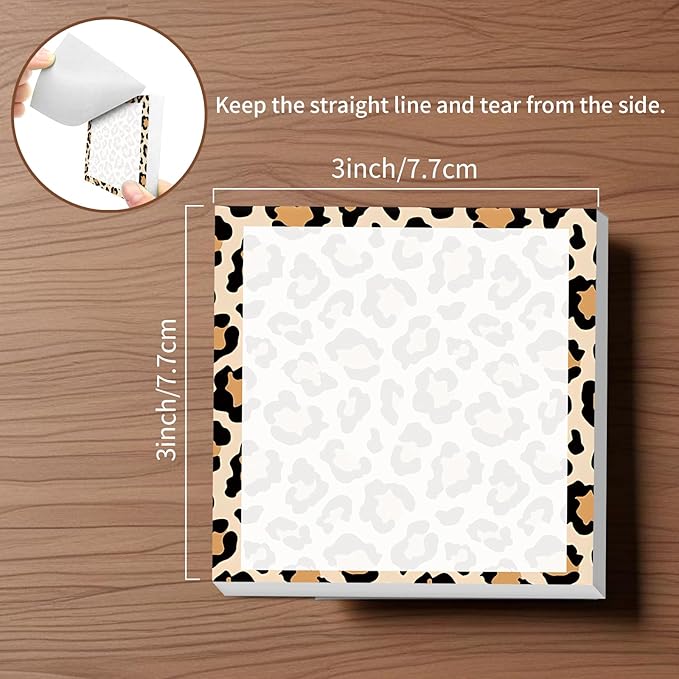Sticky Notes, 2 Pads, 3x3 inches, Cute Colorful Fun Self-Stick Note Pads, Easy Post, Strong Adhesive Notepad Brown Leopard Print