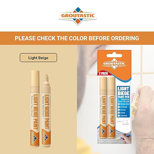 Light Beige Grout Paint Pen – Tile Grout Colorant & Sealer Marker, Quick-Dry, Ideal for Bathroom, Shower, Kitchen Tiles – Restores Grout Lines,3 Adjustable Tips (2-3 mm) 2 Pack
