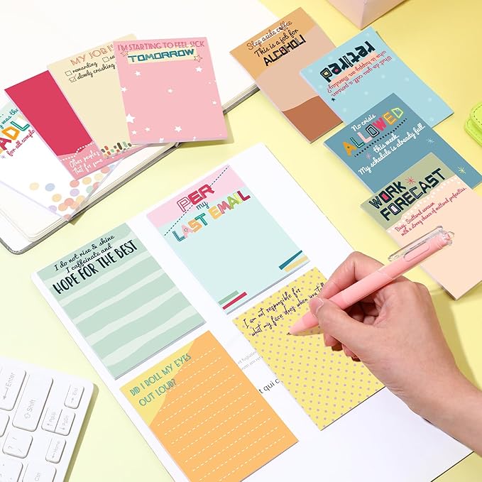 12 Pcs Funny Sticky Notes for Work 4x3 Inches Sarcastic Self Adhesive Notepads Novelty Memo Note Pads for Office Coworker Gifts Employee Appreciation Supplies (Office,Classic Colors)