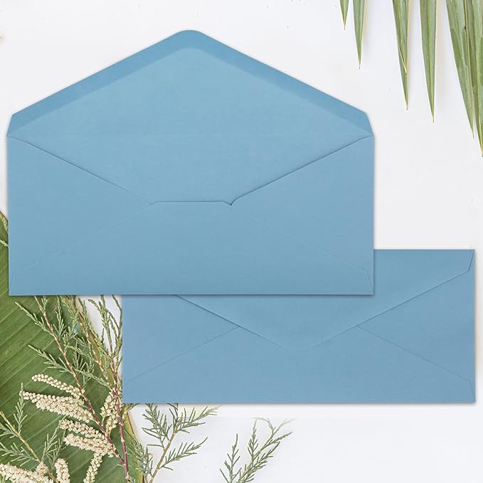 Whaline 50Pcs Business Envelopes Dusty Blue Mailing Envelopes V-Flap Envelope for Invitations Mailing Letters Checks Sending Card, 4 1/8 x 9 1/2 Inch