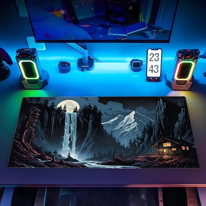 Full Moon Desk Mat Forest Mouse Pad Large Gaming Mouse Pad XL Full Desk Mousepad Extended Keyboard Mat Big Long Mouse Mat Computer Laptop Desktop Mat Pad Desk Decor 31.5''X15.7''