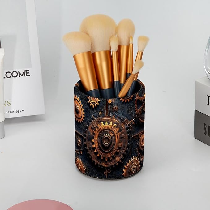 Pen Holder for Desk, Steampunk Gears background (2) Pencil Holder Pen Cup Marker Holder Makeup Brush Holders, Desk Accessories & Workspace Organizers for Home, School & Office