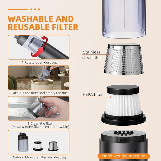 AILEWING Car Vacuum Portable Cordless 19000Pa Powerful Suction, 4-in-1 Mini Vacuum Cleaner Rechargeable Type-C, Wireless Handheld Vacuum for Car, Office Desk & Home