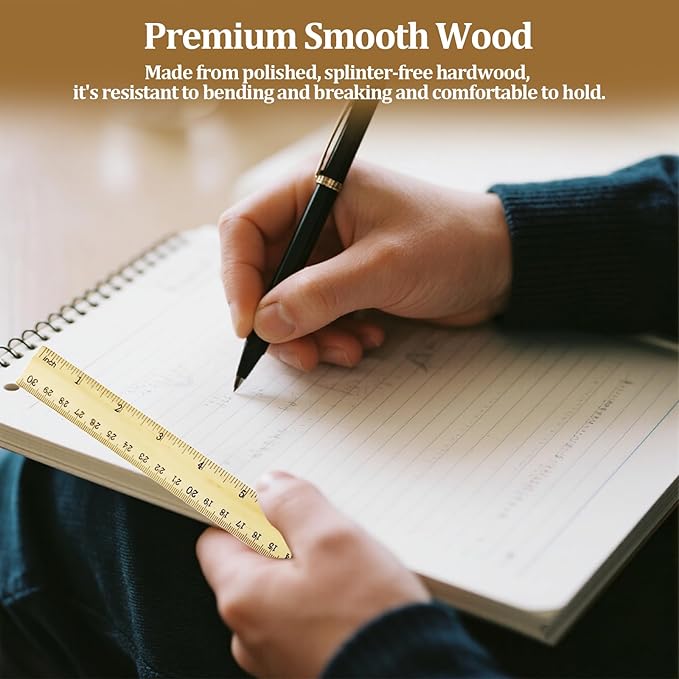 Wooden Ruler 12 Inch Bulk Dual-Sided Inches & Metric Measuring Stick for Classroom, Office, School for Teachers, Students, Artists (10 Pack)