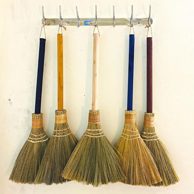 TTS For Home Natural Whisk Sweeping Hand Handle Broom - Vietnam Handmade Straw Soft Broom Design for Home, Kitchen, Grage, Bedroom 12.2" Width, 26.38" Length