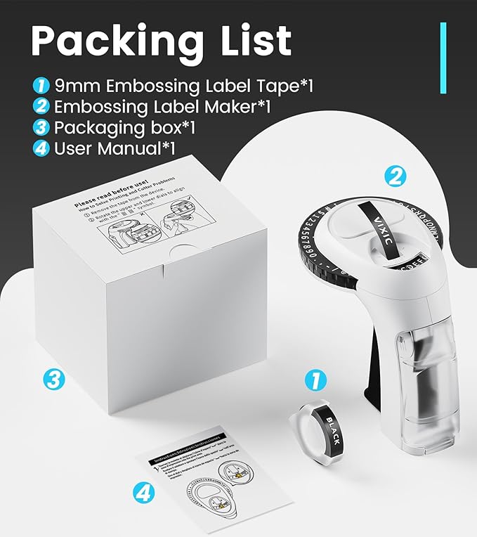 Vixic Embossing Label Maker Machine with Tape, Vintage Manual Label Maker Embossed, Retro Punch Labeler with 1 Rolls 3D Tape Waterproof for Home Kitchen DIY Crafting Kids