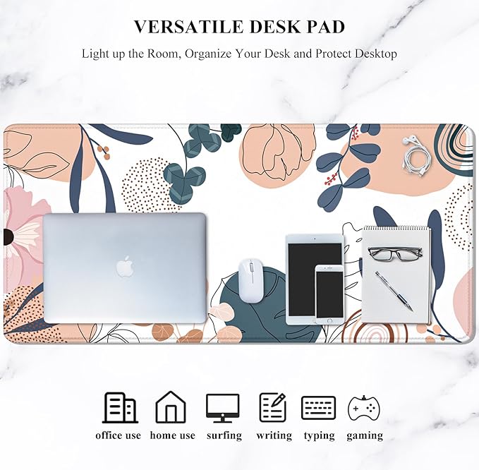 Auhoahsil Large Mouse Pad, XXL Gaming Mousepad, Desk Mat for Desktop, Thick Rubber, Big & Long Size, Stitched Edges, Full Desk Pad for Laptop & Computer, Extended 31.5 x 11.8 in, Boho Plant