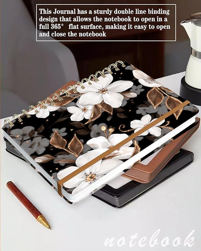 Spiral Journal Notebook for Women, Hardcover A5 College Ruled Notebook, 60 Sheet, Thick Paper, Cute Lined Journal for School, Office & Work, 6 x 8.4 in(Cute Flower)