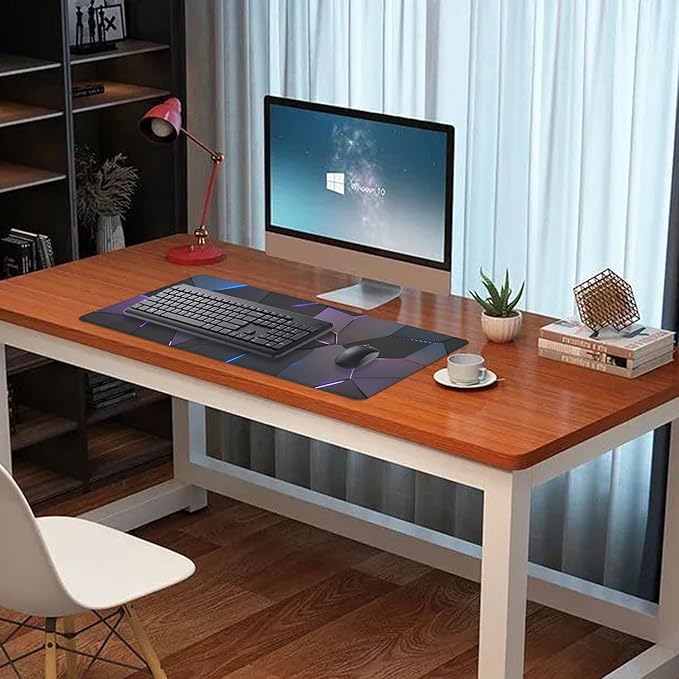 Cool Polygons Desk Pad Mouse Pad,Large XL Technology Mouse Mat with Stitched Edges,Non-Slip Rubber Base Mousepad for Office PC Keyboard Laptop and Home Work Desk Mat(27.5X11.8 in)