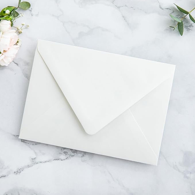 PONATIA 50PCS A7 Euro Flap Ivory Envelope, 5.25 x 7.25'' Boho Flowers Liner Envelopes for Wedding Invitations, Photos, Postcards, Greeting Cards, Acrylic Mailing, 5 x 7 Envelopes