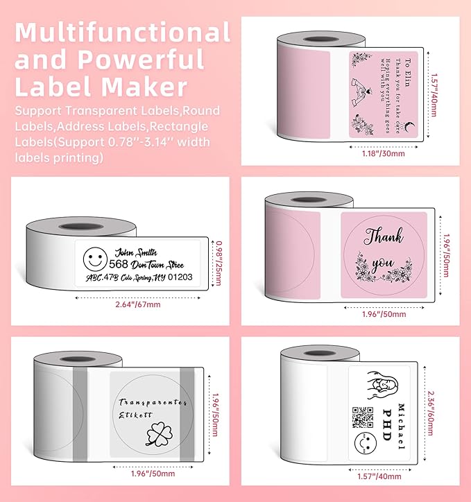 Phomemo M220 Label Maker, 3.14 Inch Bluetooth Thermal Label Printer, Compatible with Phone & PC, for Barcode, Address, Mailing, Home,Office,School