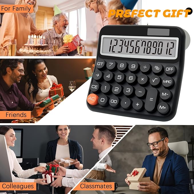 Black Calculator, Big Button Calculator with Large LCD Display, Black Office Desk Accessory for Offices, Schools, Homes and Businesses