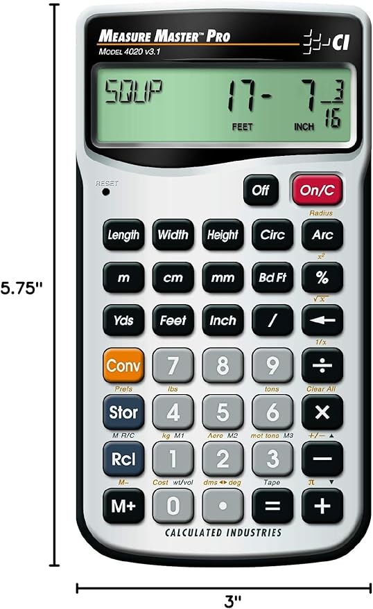 Calculated Industries 4020 Measure Master Pro Feet-Inch-Fraction and Metric Construction Math Calculator, Silver