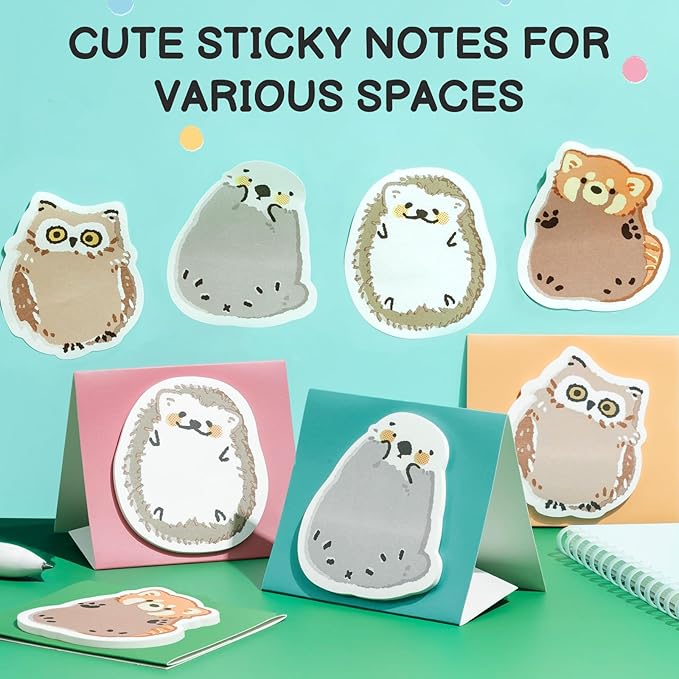 M&G Puffy Animal Sticky Notes, 4 Pads 120 Sheets, 3 x 2 Inch Cute Cartoon Memo Pads, Foldable Stand Self-Stick Notes for School Office Home
