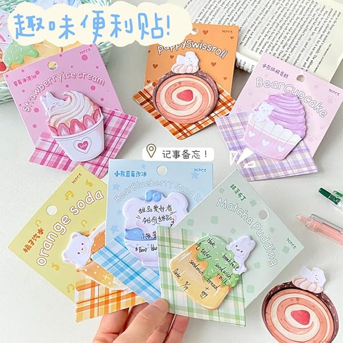 6 Dessert Designs Sticky Notes, Add Sweet Touch to Notes/Reminders, Charming