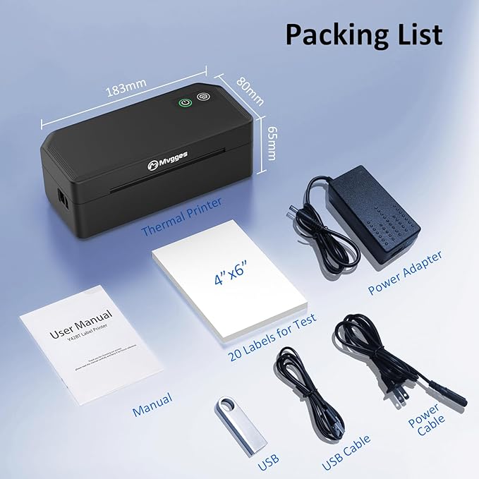 Mvgges Shipping Label Printer,Bluetooth 4x6 Thermal Label Printer for Small Business Office or Home, Compatible with Android, iOS, Windows and Mac, Widely Used for Amazon,Ebay,USPS,Etsy