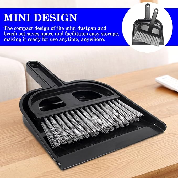 Mini Dustpan and Brush Set - Portable Hand Broom Compact 8.5" Nesting Cleaning Combo for Desks Keyboards Home Office