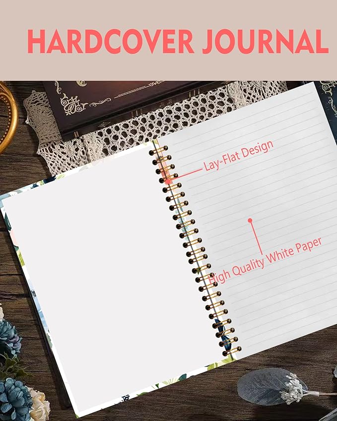 Spiral Notebook A5, Hardcover Journal for Women, 120 Pages Thick College Ruled Paper, Perfect for Office, School, or Home Use(Pink Rose Flowers)