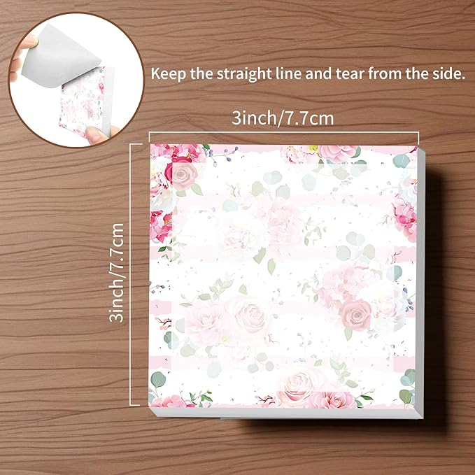 Sticky Notes, 2 Pads, 3x3 inches, Cute Colorful Fun Self-Stick Note Pads, Easy Post, Strong Adhesive Notepad Pink Rose Stripes