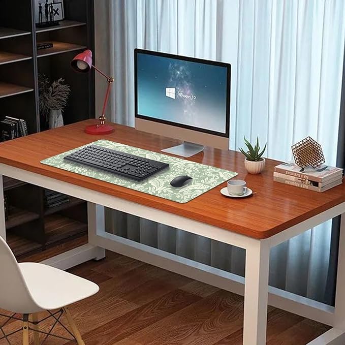 Green Plants Desk Pad Mouse Pad,Large Natural Fresh Mouse Mat with Stitched Edges,Non-Slip Rubber Base Elegant Mousepad for Office PC Keyboard Laptop and Home Work Desk Mat(27.5X11.8 in)