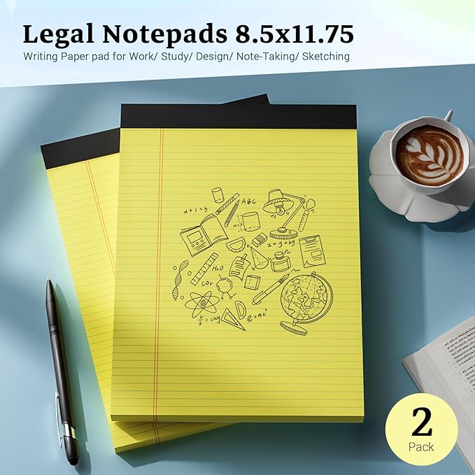 Legal Pads 8.5 x 11 Yellow Note Pads, 2 Pack College Ruled Notepads 8.5 x 11 Lined Paper, Yellow Notebook Paper Writing Pads 30 Sheets Per Legal Pads for Home Office School Supplies