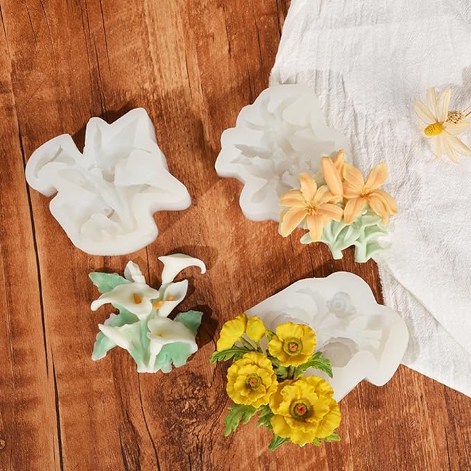 3D Flower Bouquet Candle Soap Silicone Molds Fondant Chocolate Candy Cake Decorating Mould Resin Clay Baking Pastry Tools (Hibiscus)