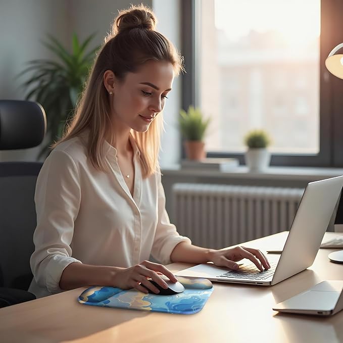 Ergonomic Mouse Pad with Gel Wrist Rest (1"& 1.2" Dual Height) - Mouse Pads Compact Mousepad Desk Mat Office, Gaming & Carpal Tunnel Relief | Non-Slip Rubber Base Blue Nebula